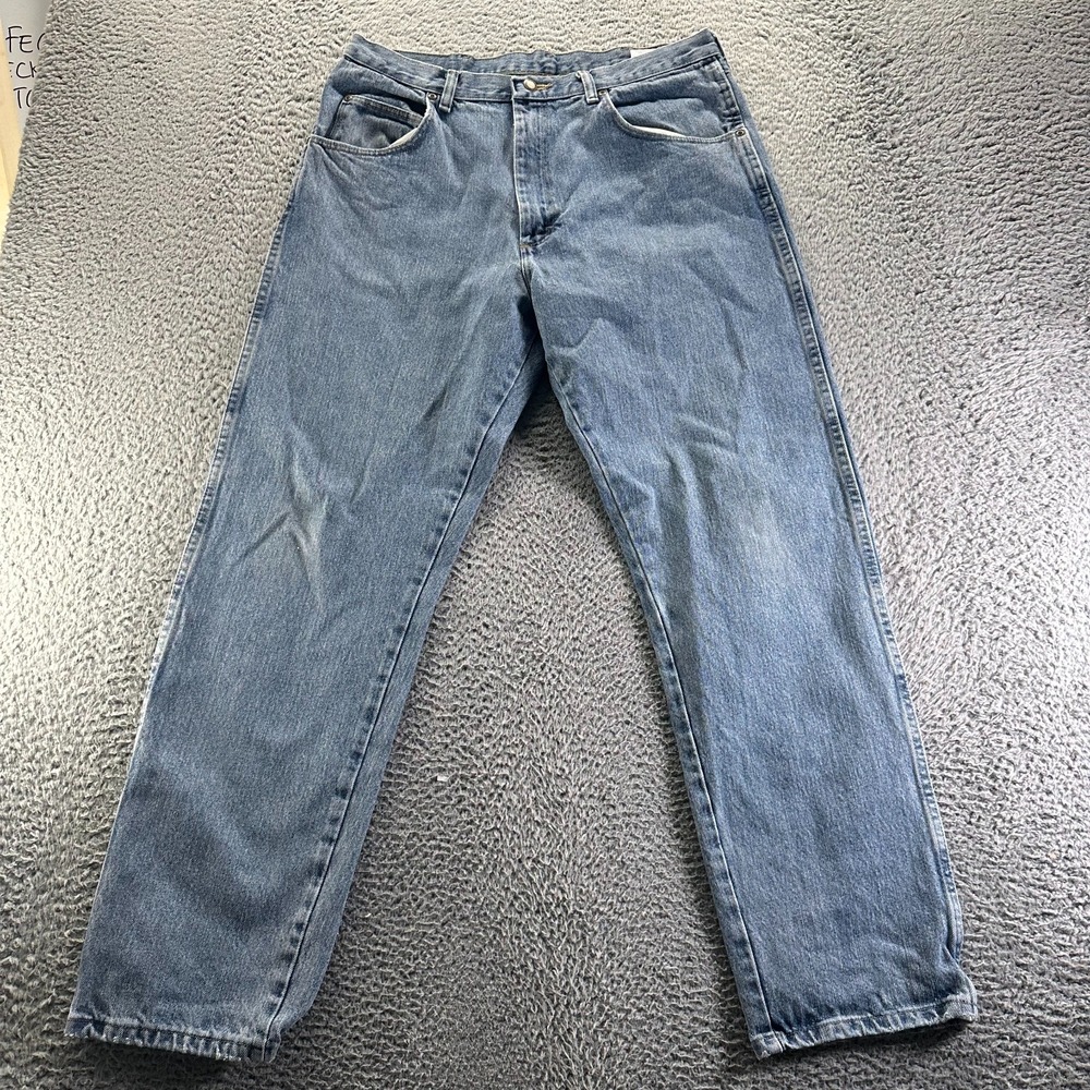 Wrangler Rugged Wear Jeans Mens 34x32 Blue Cotton Denim Straight Leg Workwear